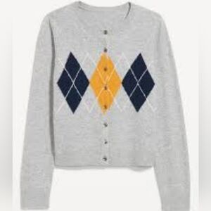 Gray Argyle Cardigan Sweater